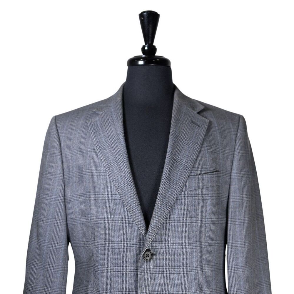 Ralph Lauren Mens Blazer 38S Gray Blue Plaid Sport Coat Slim Jacket Silk Wool - Picture 5 of 8